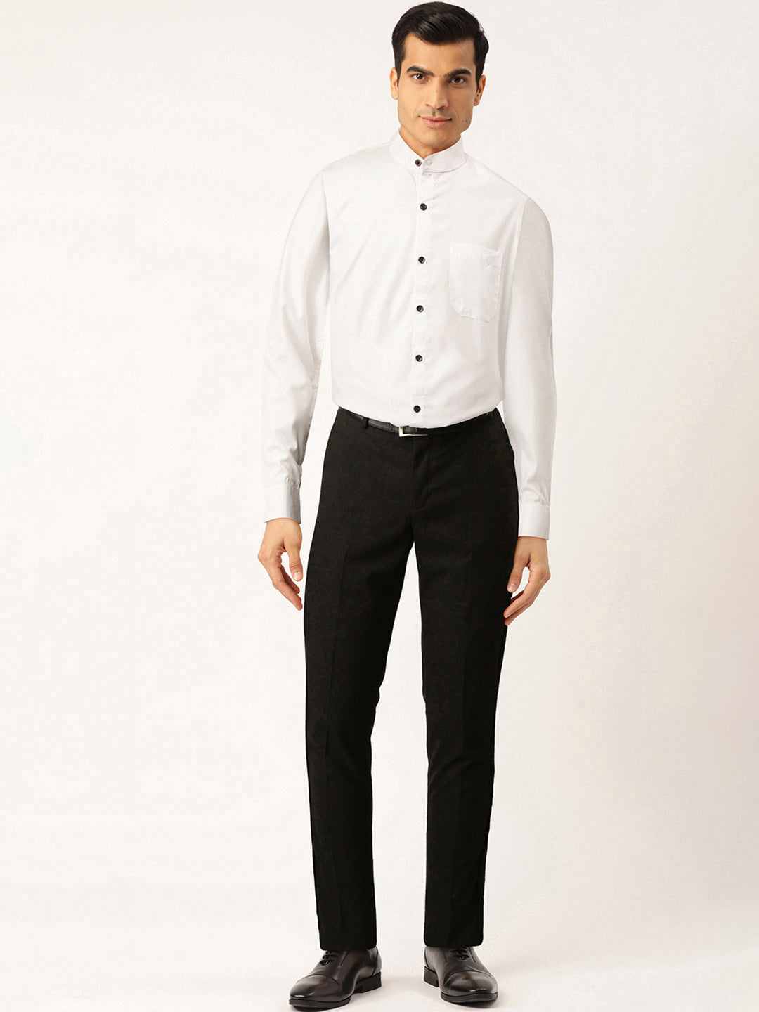Jainish White Men's Cotton Solid Mandarin Collar Formal Shirts ( SF 726White ) - Distacart