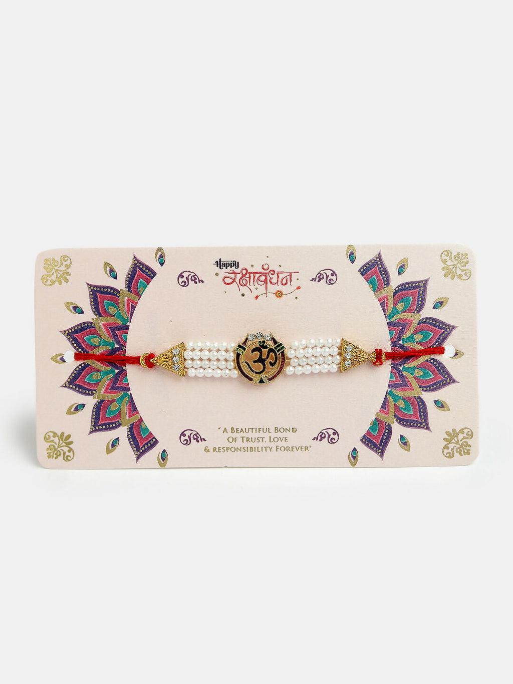 NVR Men Set of 4 Gold-Toned Stone-Studded & Beaded Rakhi With Roli Chawal - Distacart