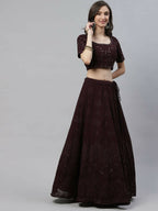 Purple Georgette Thread with Sequins Embroidered work Lehenga Choli with Dupatta - Jivika