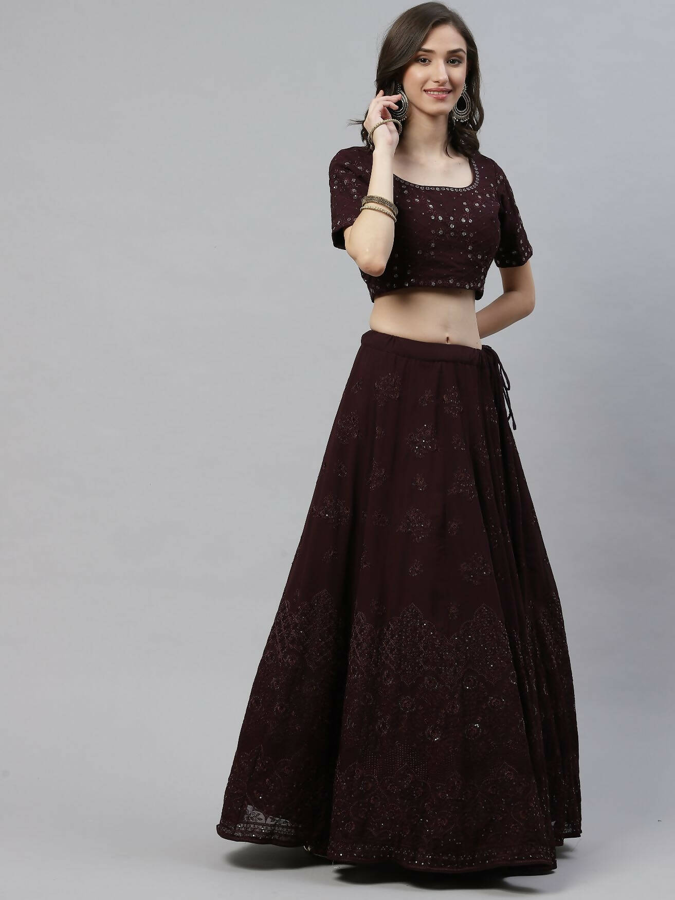 Purple Georgette Thread with Sequins Embroidered work Lehenga Choli with Dupatta - Jivika