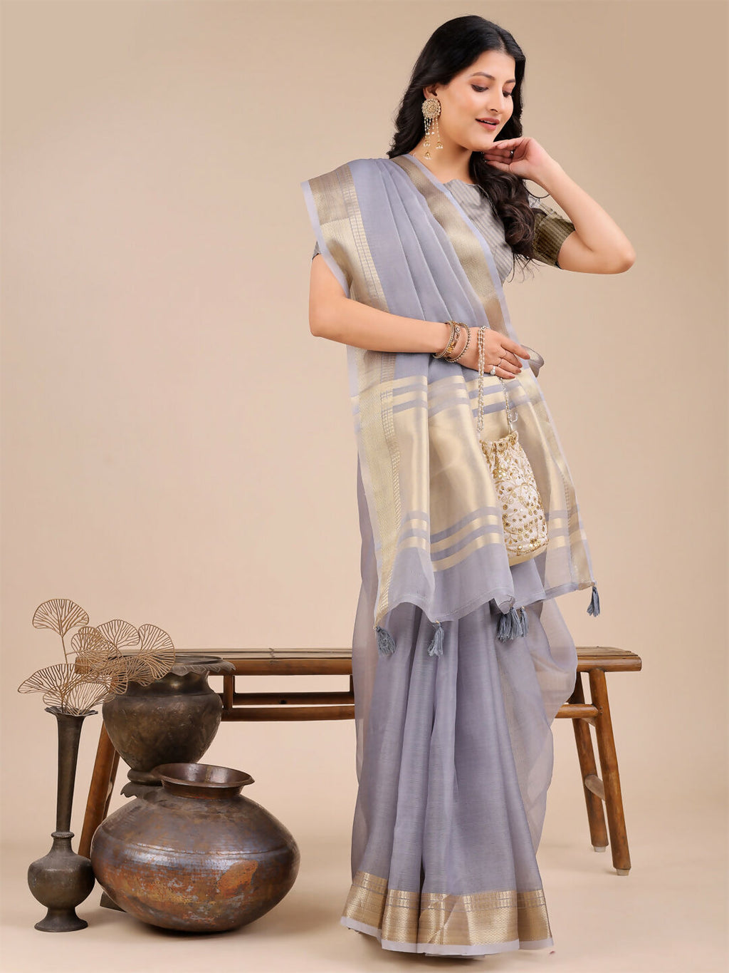Shree Shyam Fashion Seoul Grey Organza Saree