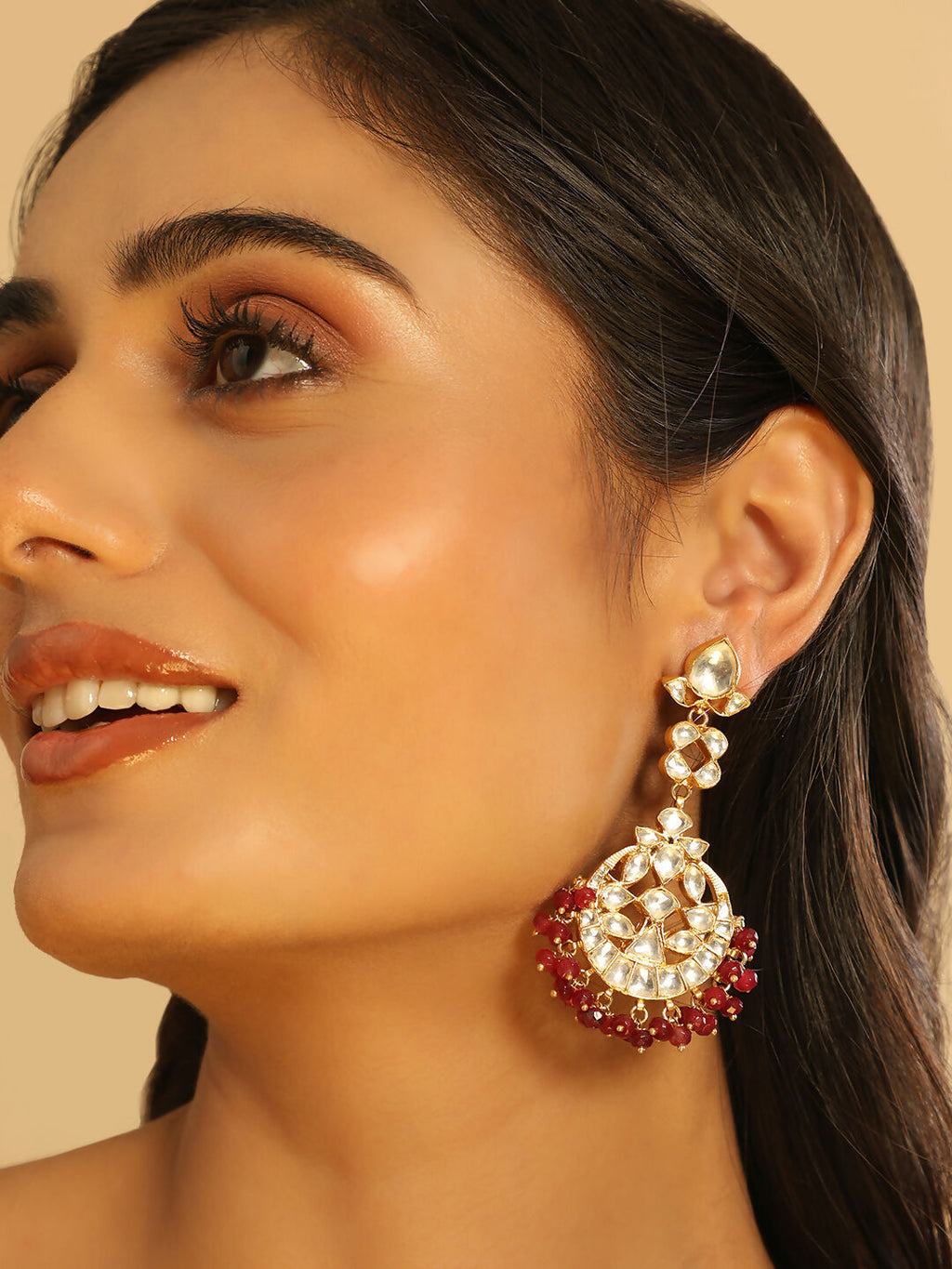 Nuyug 22K Gold Plated Serenoor Ruby Kundan Chandbali Earrings - Distacart