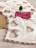 Teeya Creation White Color Pure Paper Silk Heavy Embroidery Work Wedding Wear Saree - Distacart