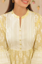 Juniper Womens Limeyellow Cambric Printed Tiered Dress With Flared Sleeve - Distacart