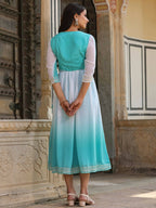 Juniper Women Teal Georgette Embroidered Maxi Dress - Distacart