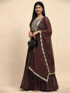 Brown Georgette Embroidered Lehenga choli with Dupatta - Dhara