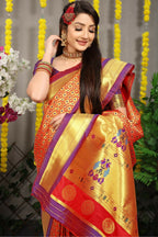 Jyoti Fashion Women's Maroon Banarasi Silk Zari Woven Saree with Blouse