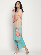 Ahalyaa Women Peach-Coloured Floral Printed Kurta Palazzo Set With Dupatta - Distacart