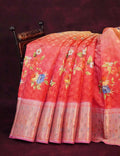 Shades Of Red Colour Banaras Borders And Creeper Design Semi Silk Saree By Gayathri Reddy Designer Studio
