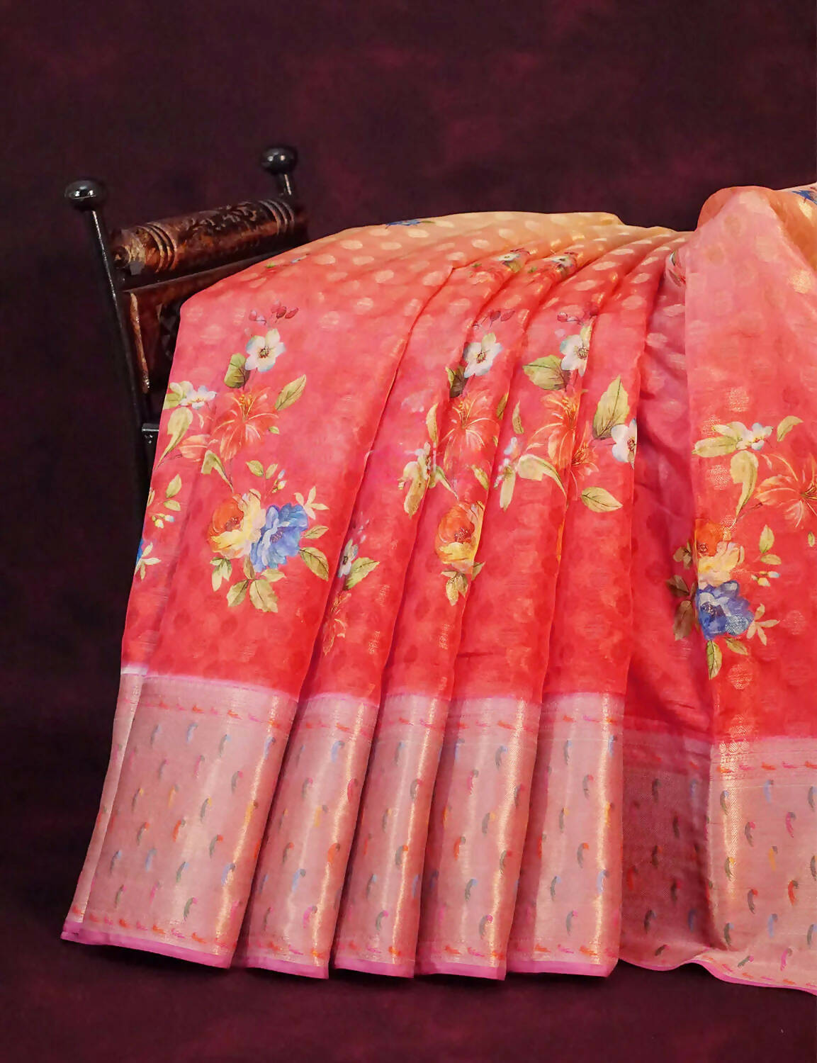 Shades Of Red Colour Banaras Borders And Creeper Design Semi Silk Saree By Gayathri Reddy Designer Studio