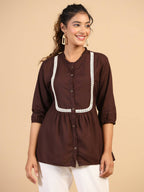 Womens Brown Rayon Solid Top - Keeva