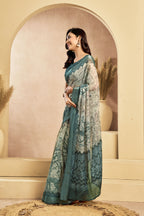 Vastranavya Digital Printed Linen Ready To Wear Designer Saree with Unstitched Blouse - Distacart