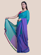 Suta Purple Green Colourblocked Mul Saree - Distacart