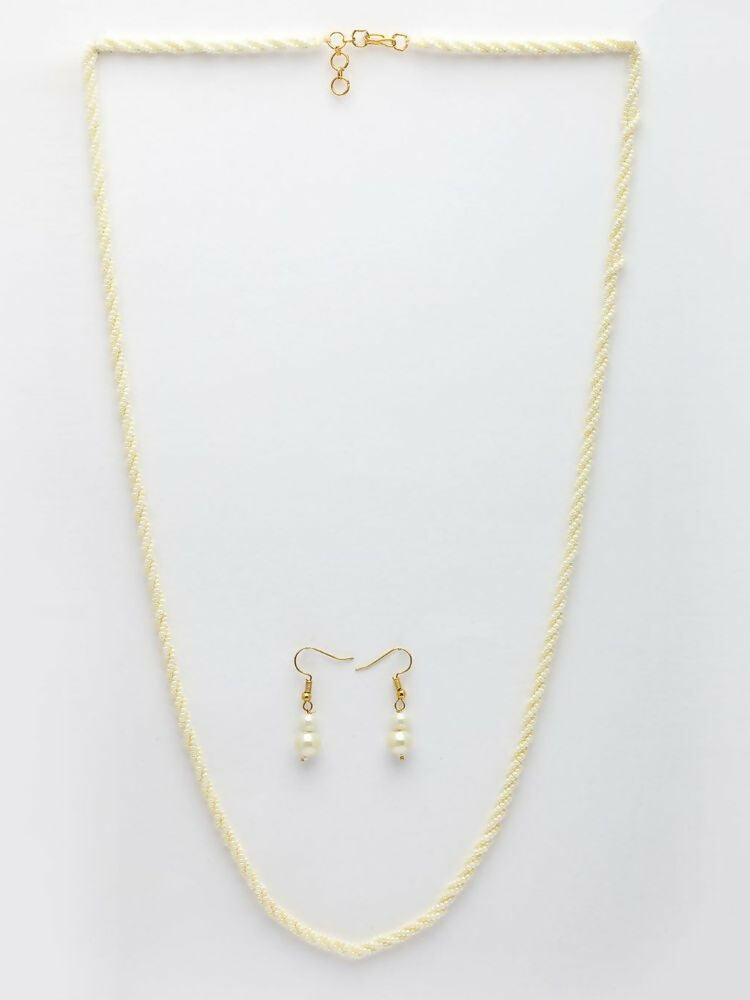 NVR Women Gold Plated White Pearl Necklace With Earrings - Distacart