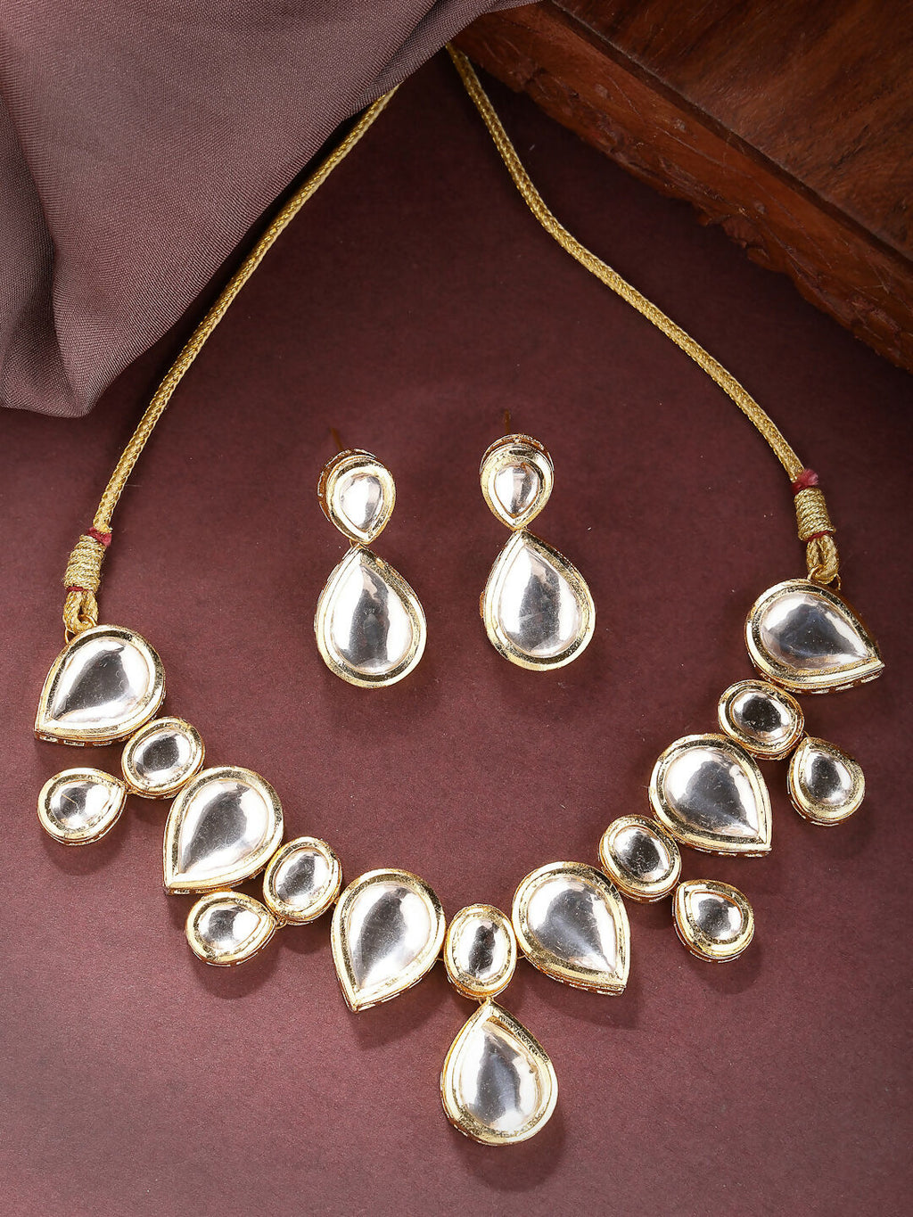 NVR Women's Gold Kundan-Studded Handcrafted Jewellery Set