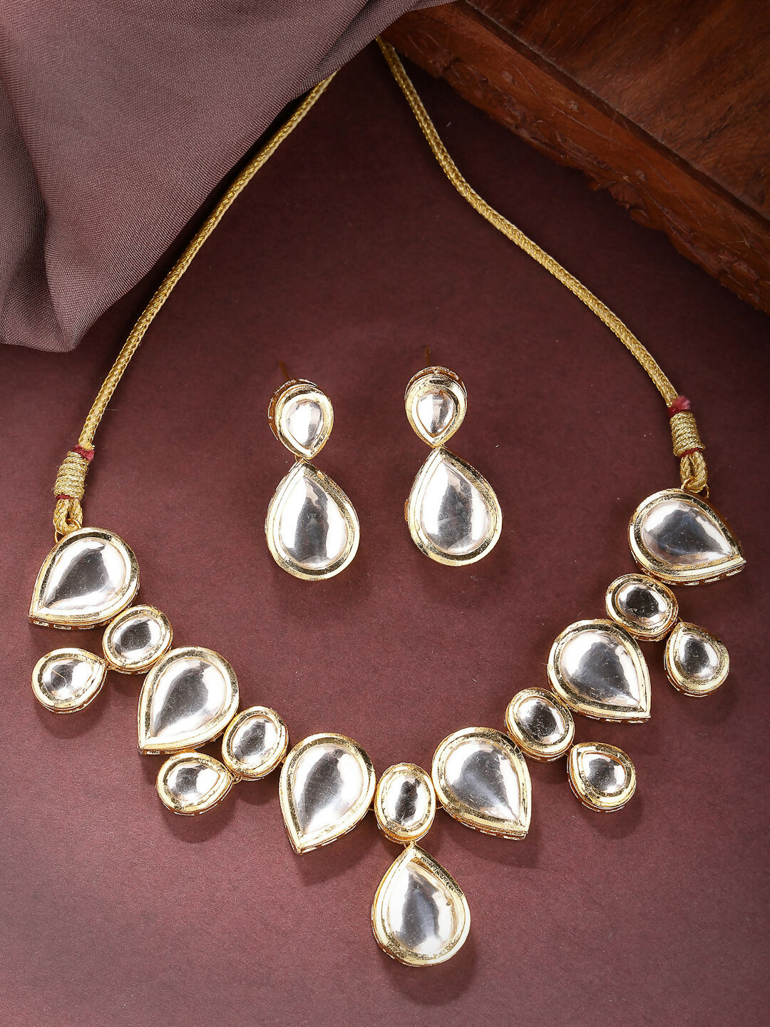 NVR Women's Gold Kundan-Studded Handcrafted Jewellery Set
