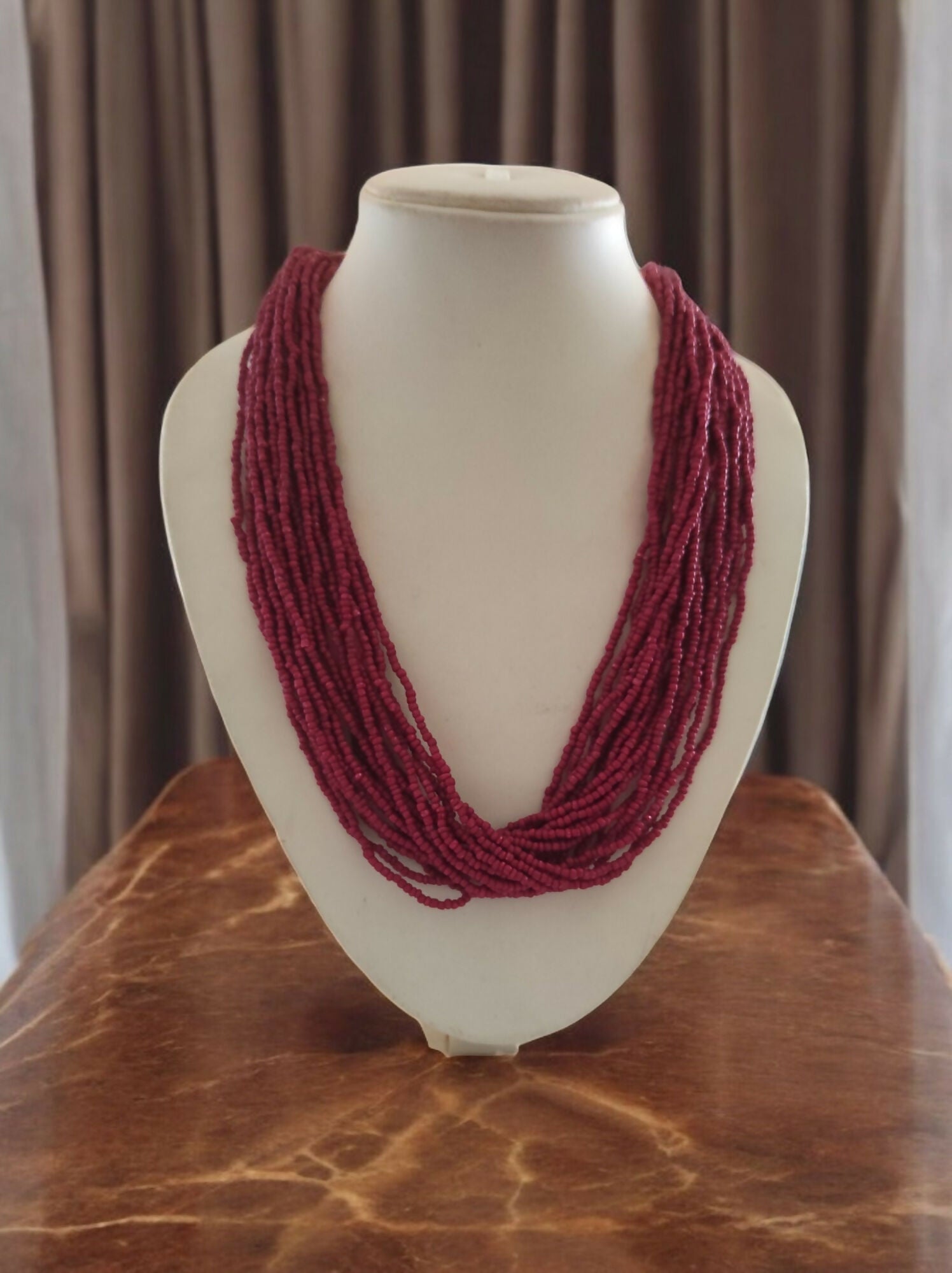 Inhanns Handmade Beaded Multilayer Necklace, 20 Layers - Wine
