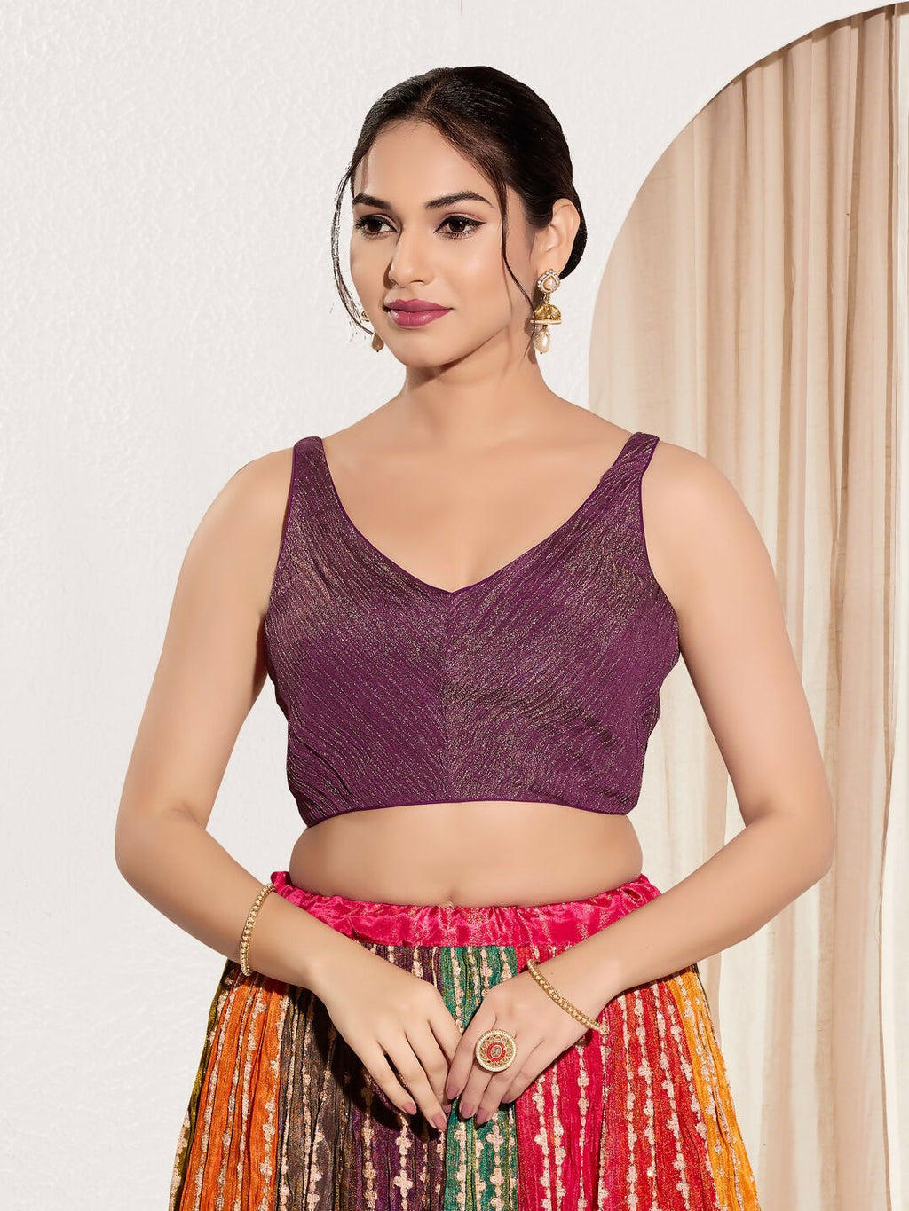Joban Fashion Wine Tissue Padded Blouse With Sweetheart Neck Sleeveless - Distacart