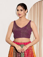 Joban Fashion Wine Tissue Padded Blouse With Sweetheart Neck Sleeveless - Distacart