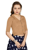 Aastha Fashion Women's Women's Beige Art Silk Button Readymade Blouse
