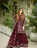 Teeya Creation Maroon Faux georgette Designer heavy work Wedding Wear Palazzo pair - Distacart