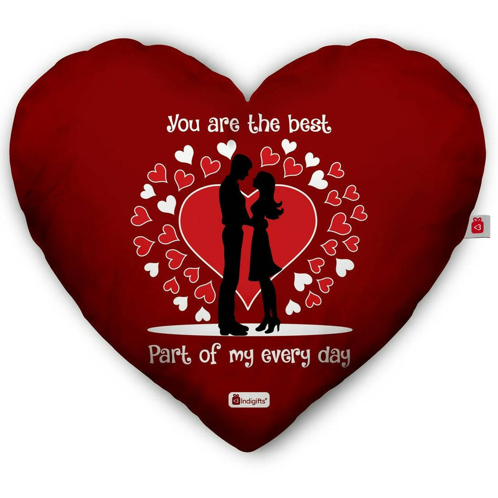 Indigifts Valentine Gifts Micro Satin Fibre Heart Shape Printed Cushion (Red Color)