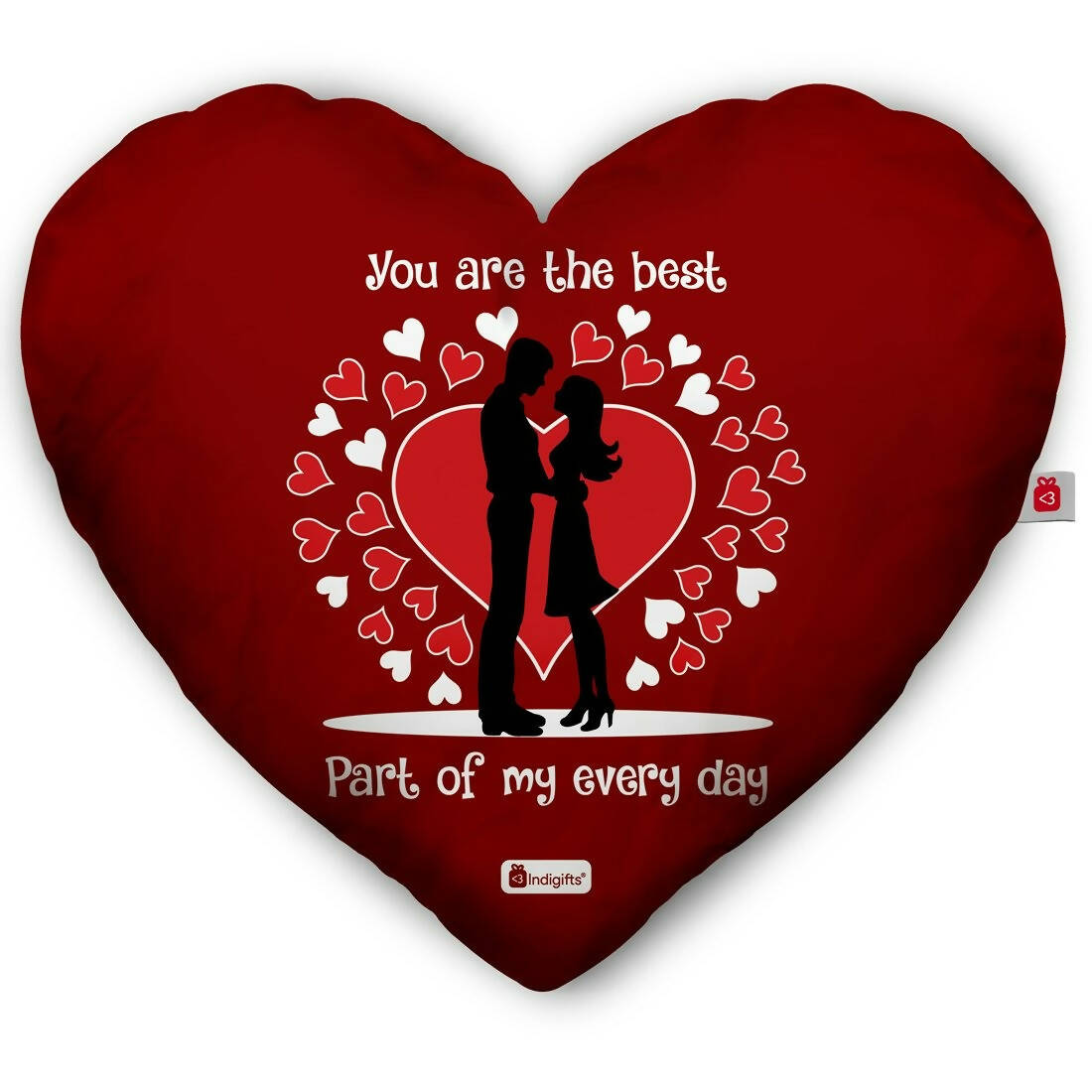 Indigifts Valentine Gifts Micro Satin Fibre Heart Shape Printed Cushion (Red Color)