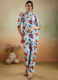 Prazu Fashion Sky Blue Printed Cotton Blend Co-Ord Set - Distacart