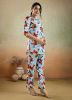 Prazu Fashion Sky Blue Printed Cotton Blend Co-Ord Set - Distacart