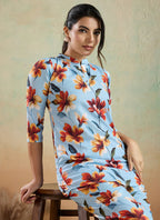 Prazu Fashion Sky Blue Printed Cotton Blend Co-Ord Set - Distacart
