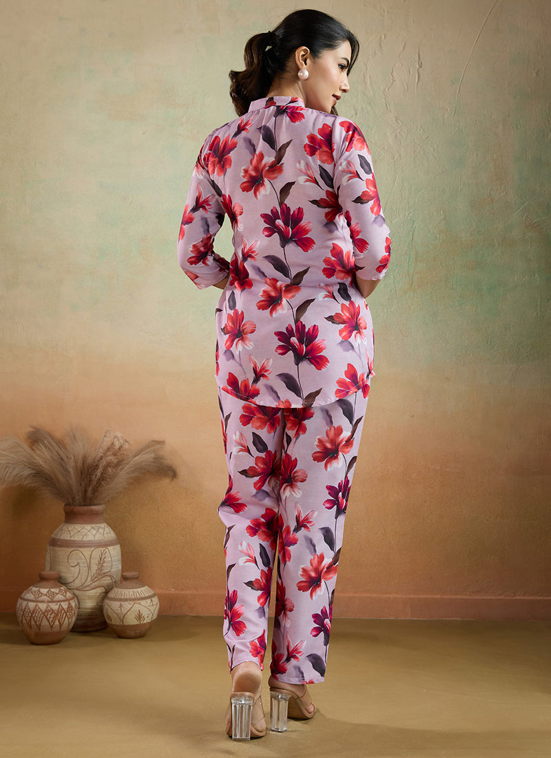 Prazu Fashion Light Pink Printed Cotton Blend Co-Ord Set - Distacart