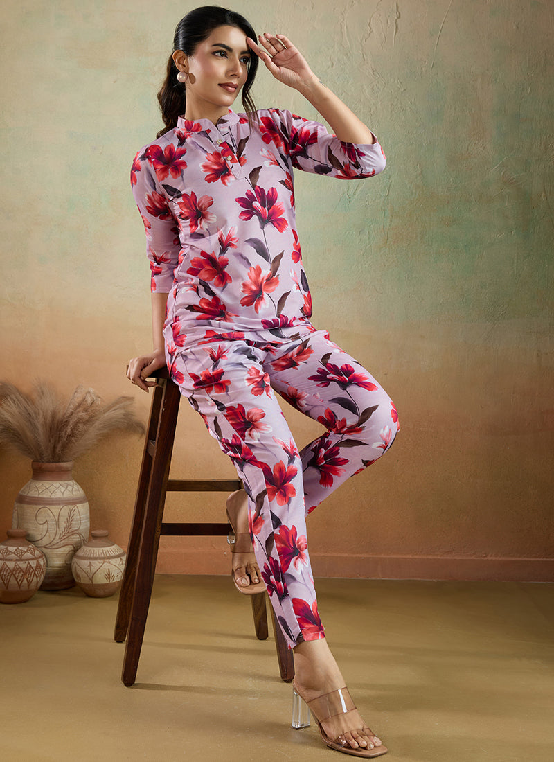 Prazu Fashion Light Pink Printed Cotton Blend Co-Ord Set - Distacart