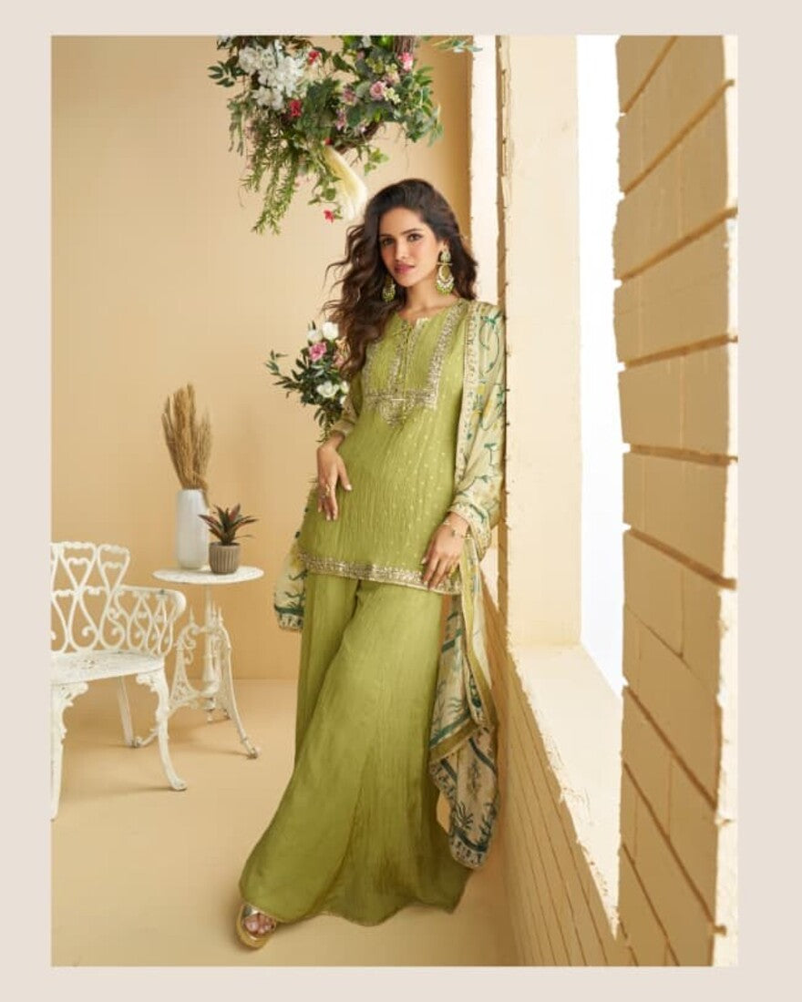 Aarshi Fashions Green Silk Suits