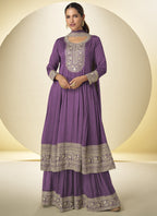 Vegaa Fashion Lavender Chinon Silk Embroidered Designer Salwar Palazzo Suit - Distacart