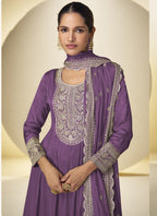 Vegaa Fashion Lavender Chinon Silk Embroidered Designer Salwar Palazzo Suit - Distacart