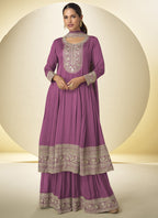 Vegaa Fashion Onion Pink Chinon Silk Embroidered Designer Salwar Palazzo Suit - Distacart