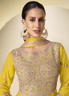 Vegaa Fashion Yellow Chinon Silk Embroidered Designer Anarkali Suit - Distacart
