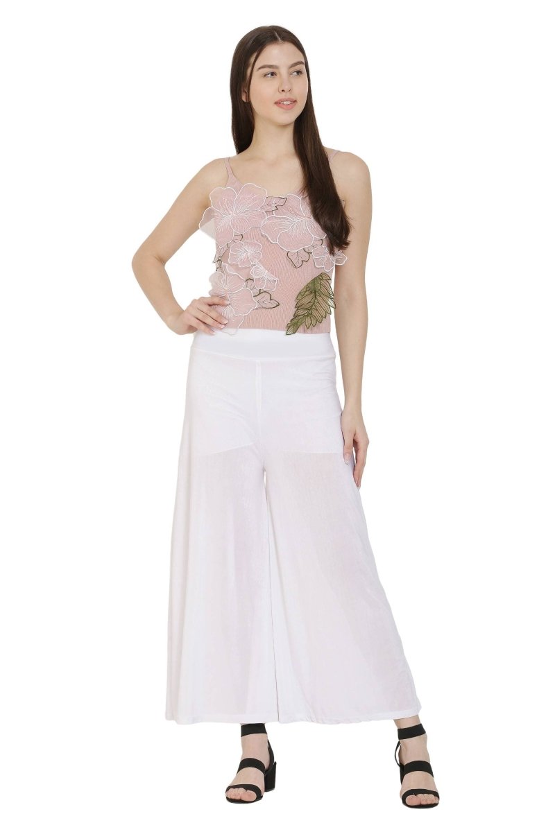Asmaani White Color Lycra Fabric Flared Palazzo