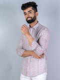 Miravan Men's Regular Fit Multi Stripe Cotton Button Down Full Sleeve Slim Fit Shirt