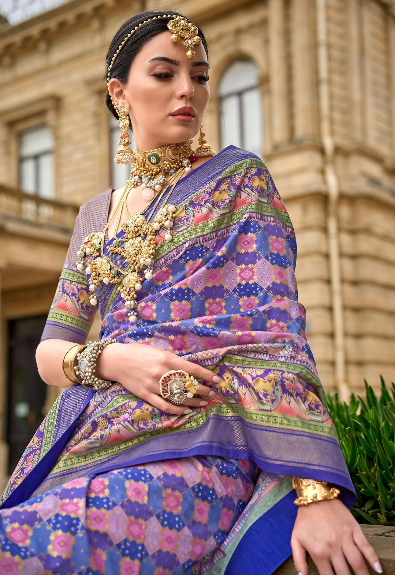 Butterfly Bush Purple Superior V.P.Silk Woven Printed Patola Silk Saree - Rewaa Milano