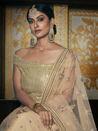 Wedding Designer Sequene Zari Resham Embroidery Cream Net Lahengha Choli - Anbazaar - Distacart