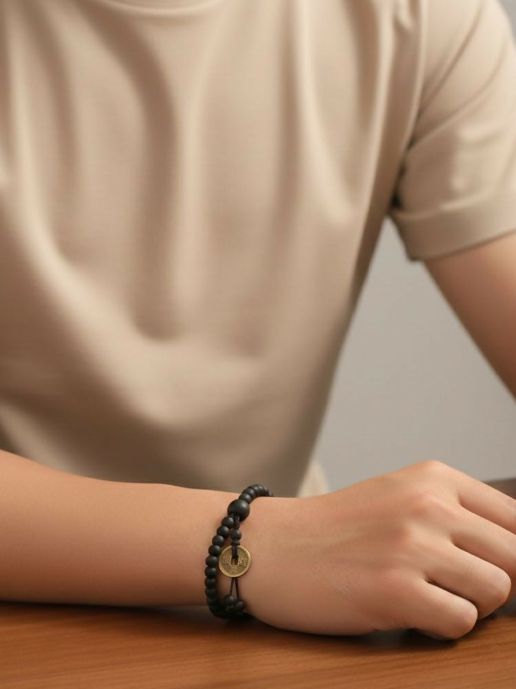 NVR Men Black Beaded Bracelet - Distacart