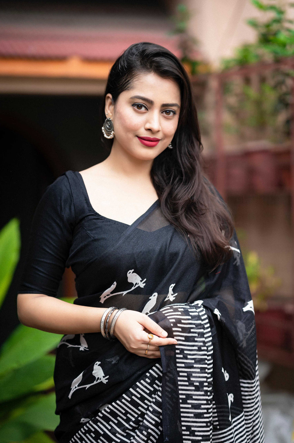 Black Silk Blend Ethnic Motifs Saree with Unstitched Blouse - Hiral Fashion
