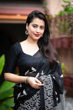 Black Silk Blend Ethnic Motifs Saree with Unstitched Blouse - Hiral Fashion