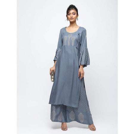 Cheera Flair Kurta With Bell Sleeve Design And Straight Polkadoit Print Plazo