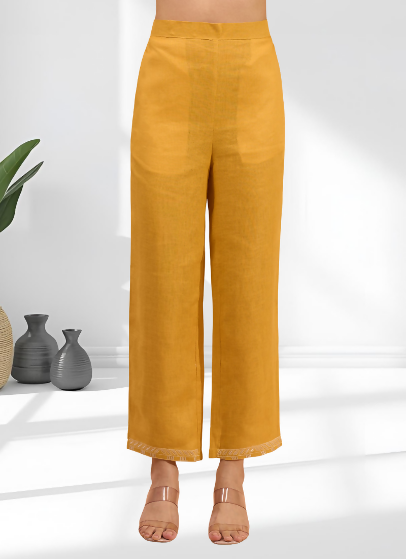 Joban Fashion Mustard Linen Embroidered Readymade Cord Set - Distacart