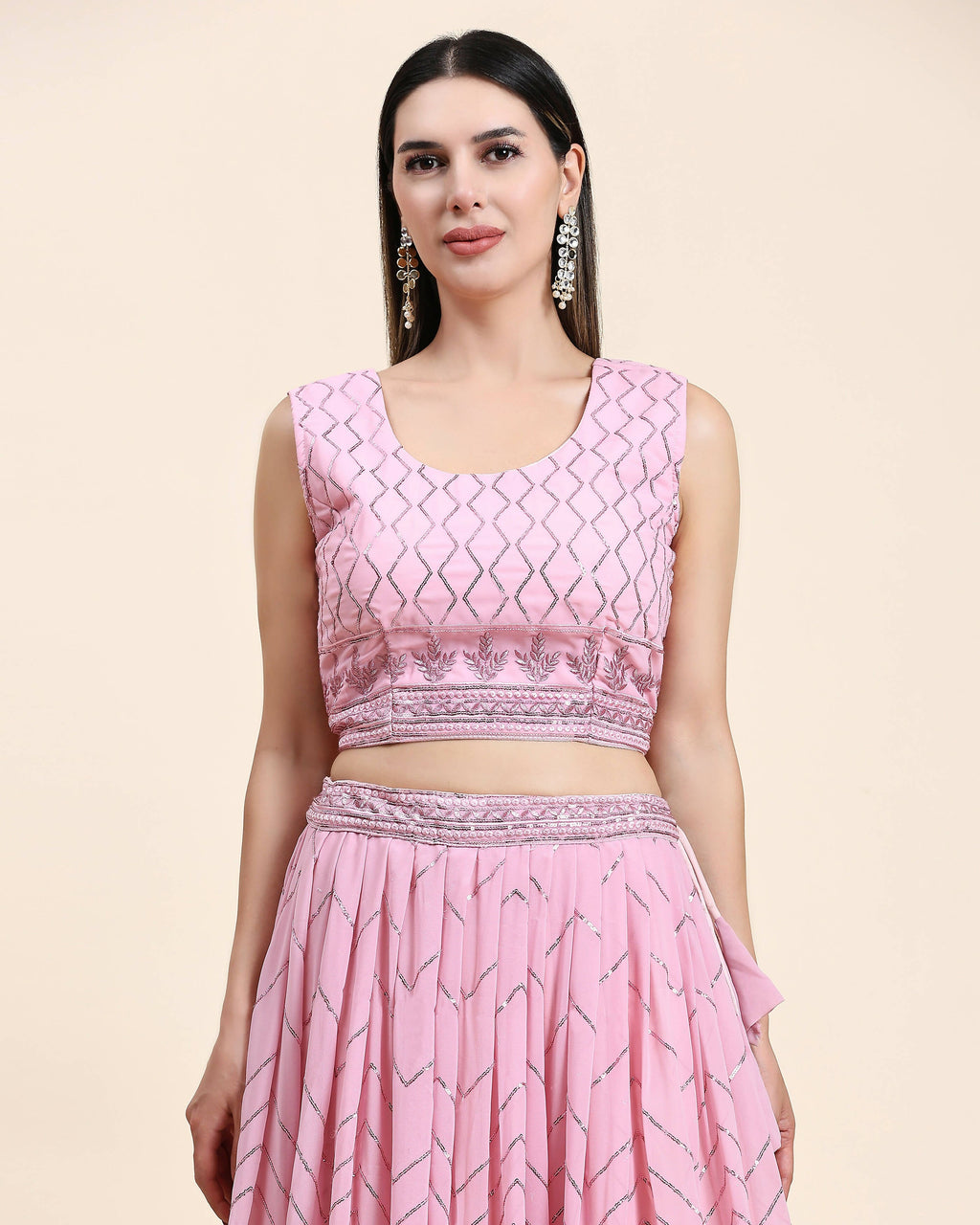 Pink Pure Viscose Georgette Sequence Embroidery work Lehenga Choli with Dupatta - Aakriti