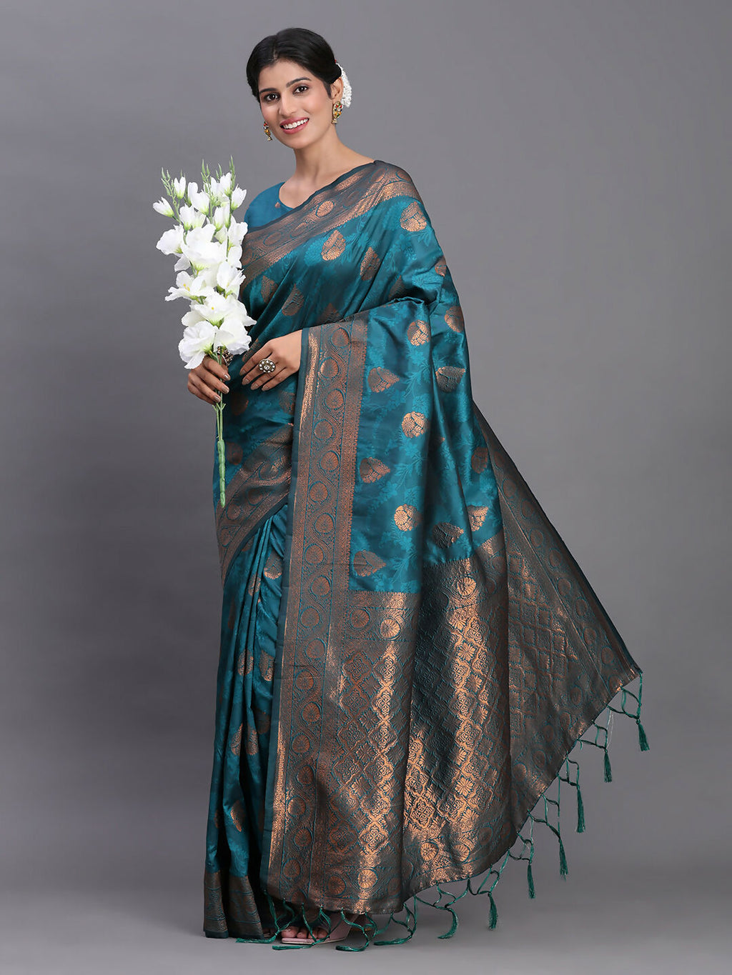 Shree Shyam Fashion Silk Teal Blue Saree - Distacart
