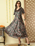 Myshka Women's Multi Printed Velvet Party Dress - Distacart