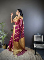 Joban Fashion Magenta Polka-Dot Zari Woven Organza Silk Banarasi Silk Saree - Distacart